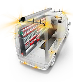 Racking design render of a van interior