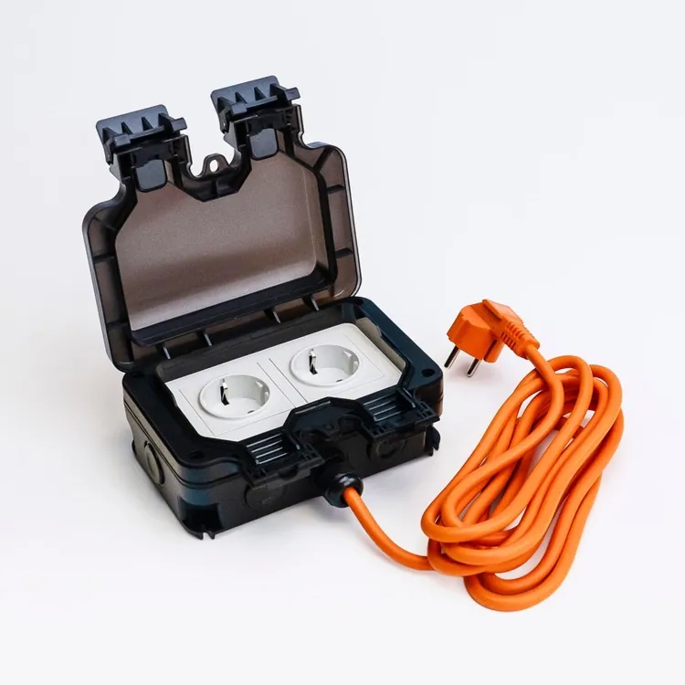 Dual Power Socket IP66 EU plug, 3m orange cable